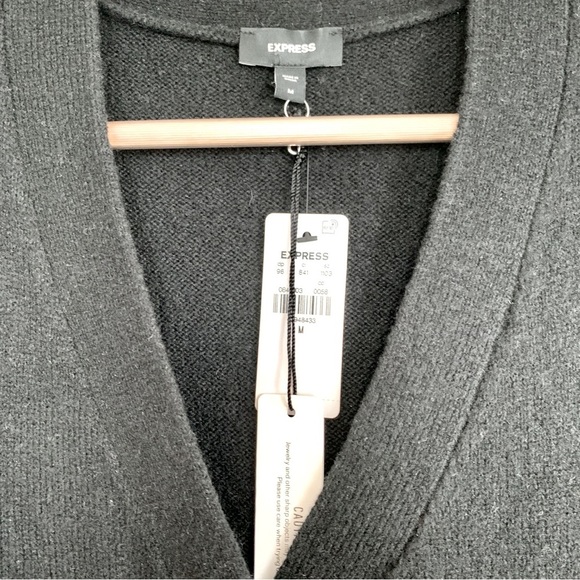 [⭐️ PRICE FIRM] EXPRESS Bow V-Neck Puff Shoulder Cardigan Sweater Black Medium M - Picture 12 of 14